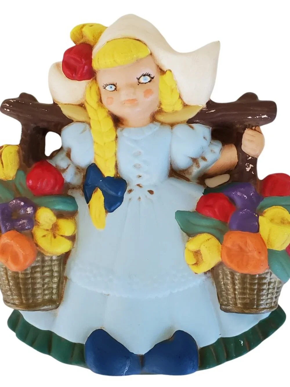 Dutch Boy & Girl Wall Art Hanging Decor Chalk Hand Painted Hobbyist Signed 6